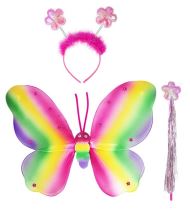 Křídla duhový motýl s hůlkou a čelenkou - Karnevalové kostýmy pro děti