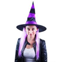 Klobouk čarodějnice s vlasy - Halloween - Karnevalové doplňky