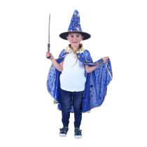 Dětský kouzelnický modrý plášť s hvězdami a klobouk - čarodějnice - Halloween - Kostýmy Sexy