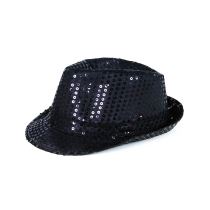 klobouk s flitry - disco černý s LED - 80.léta - Silvestr - Čelenky, věnce, spony, šperky