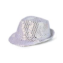 klobouk s flitry - disco stříbrný s LED - 80.léta - Silvestr - Dekorace