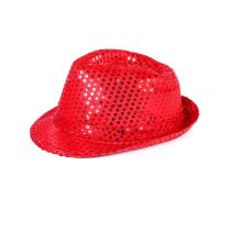 klobouk s flitry - disco červený s LED - 80.léta - Silvestr - Čelenky, věnce, spony, šperky
