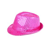 klobouk s flitry -  disco růžový s LED - 80.léta - Rozlučka se svobodou - Dekorace