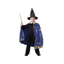 Kostým čaroděj - kouzelník - modrý plášť s hvězdami čarodějnice / Halloween - Karnevalové kostýmy pro děti