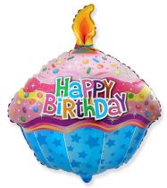 Balón foliový 60 cm - Happy Birthday - narozeniny - dort - muffin - cupcake - Narozeniny