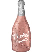 Balón foliový Láhev šampaňského - Champagne - Cheers - rose gold - růžovozlatá - 60 cm - Silvestrovská párty