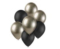Sada latexových balónků - chromovaná prosecco,černá 7 ks - 30 cm - Helium