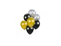 Sada latexových balónků - chromovaná  zlatá, stříbrná, černá - 7 ks - 30 cm - Silvestr - Svatby
