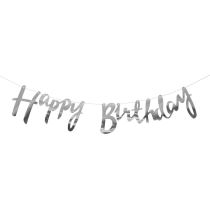 Girlanda narozeniny - Happy Birthday - střibrná, 150 cm - Dekorace