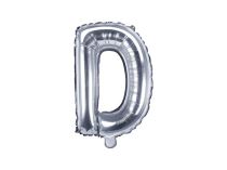 Balón foliový písmeno "D", 35cm, STŘÍBRNÝ (NELZE PLNIT HELIEM) - Fóliové