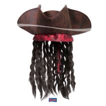 Pirátský klobouk hnědý s vlasy - Jack Sparrow - Čelenky, věnce, spony, šperky