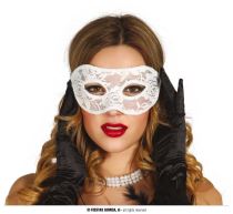 Škraboška - maska bílá - krajka - Karnevalové doplňky