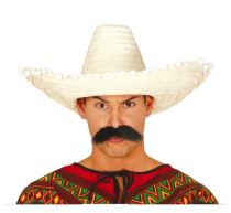 Slaměný klobouk sombrero s bambulkami - Mexiko 50 cm - Dekorace
