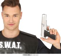 Policejní stříbrná pistole - puška - 21 cm - Karnevalové doplňky