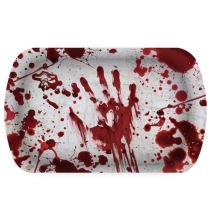 Plastový tác s krvavými otisky -  Krev - Halloween - 29 x 15 x 3 cm - Klobouky, helmy, čepice