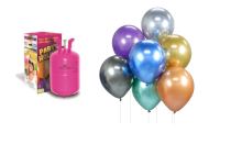 Helium a sada latex. balónků - chrom. mix barev - 7 ks, 30 cm - Plnění balónků heliem
