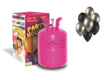 Helium a sada latex. balónků - chrom.prosecco,černá 7 ks - 30 cm - Plnění balónků heliem