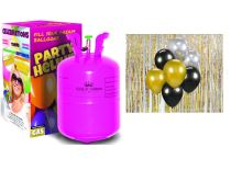 Helium a sada latex. balónků - chrom. zlatá, stříbrná, černá 7 ks - 30 cm - Balónky