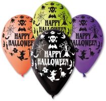 Balónky pastelové Happy Halloween - mix barev - 30 cm - 5 ks - Papírové