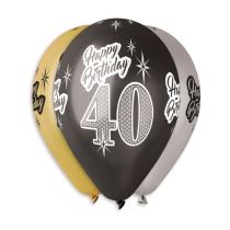 Balónky metalické 40 let , Happy Birthday - narozeniny - mix barev - 30 cm (5 ks) - Latex