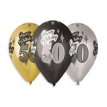 Balónky metalické 50 let , Happy Birthday - narozeniny - mix barev - 30 cm (5 ks) - Konfety