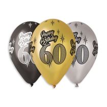 Balónky metalické 60 let , Happy Birthday - narozeniny - mix barev - 30 cm (5 ks) - Jubilejní narozeniny