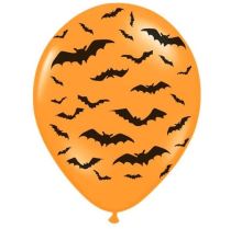 Latexové balónky oranžové - netopýři - 30 cm - Halloween - 6 ks - Helium