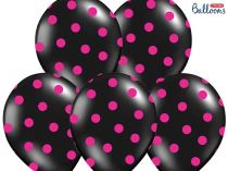 Silné Balónky 30 cm PASTEL ČERNÉ -  růžový puntík - 1ks - Rozlučka se svobodou - Girlandy