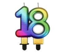 Narozeninová svíčka 18 - Rainbow - duhová - Happy Birthday - 7,5 cm - Číslice