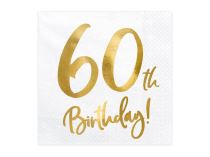 Ubrousky 60 LET - narozeniny - Happy birthday - bílé - 33 x 33 cm - 20 ks - Papírové