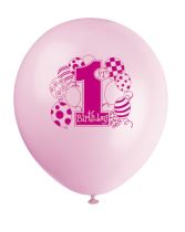 Balónky 1. narozeniny holka - 8 ks - 30 cm - růžové - Happy birthday - Párty program