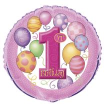 Foliový balón 1 narozeniny růžový 45 cm - Latex