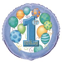 Foliový balón 1. narozeniny modrý 45 cm - Latex