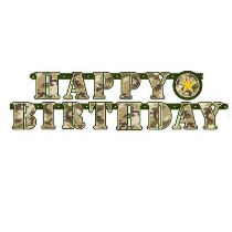 Girlanda narozeniny - Happy Birthday - maskáč - ARMY - voják - 160 cm - Klobouky, helmy, čepice