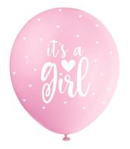 BALÓNKY latexové - "It's a Girl" - HOLKA - růžovo-bílé  - 5 ks - 30 cm - Baby shower – Těhotenský večírek