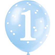 Balónky 1. narozeniny KLUK - 5 ks - 30 cm - MODRÉ - Happy birthday - Narozeninové