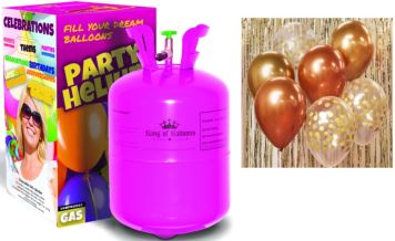 Helium a sada latex. balónků - chrom. růžovozlatá / rose gold 7 ks, 30 cm