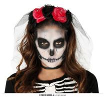 Čelenka - závoj červené růže - Halloween - Masky, škrabošky