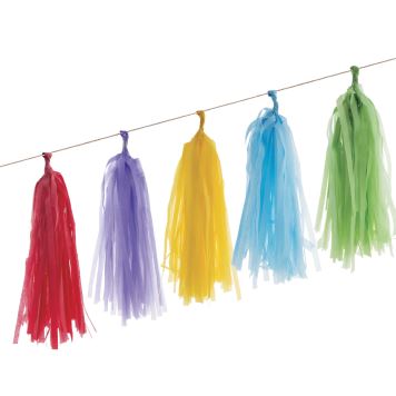 Girlanda střapce - pompom - multicolor - duha barevná - 20 ks - 420 x 30 cm